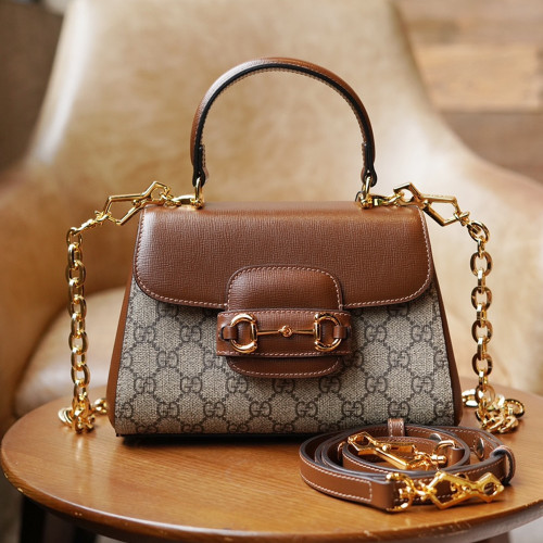 GC 구찌 703848 홀스빗 1955 탑 핸들백 Light Brown
