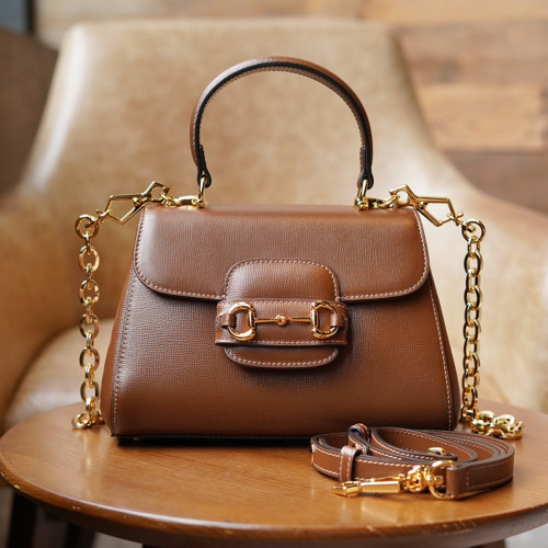 GC 구찌 703848 홀스빗 1955 탑 핸들백 Light Brown leather
