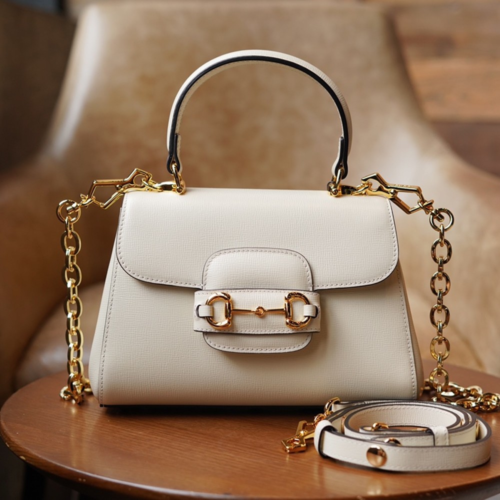 GC 구찌 703848 홀스빗 1955 탑 핸들백 White leather
