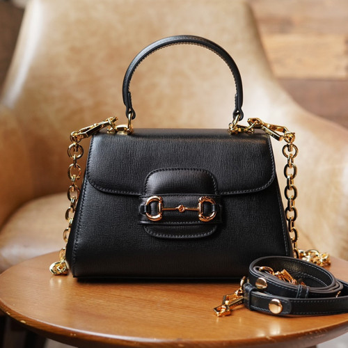 GC 구찌 703848 홀스빗 1955 탑 핸들백 Black leather