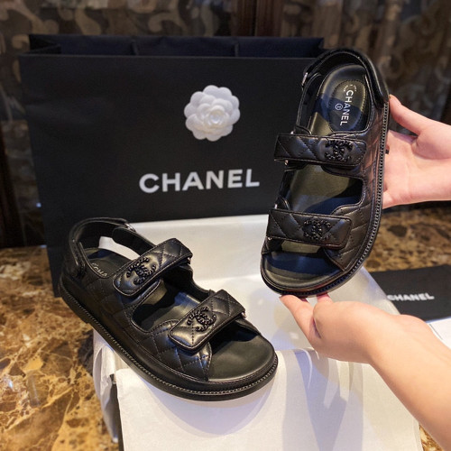 샤넬 벨크로 샌들 Black Lambskin (PD)