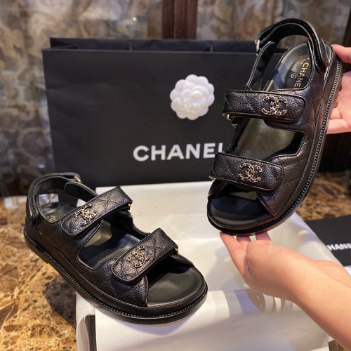 샤넬 벨크로 샌들 Black Calfskin chain buckle (PD)
