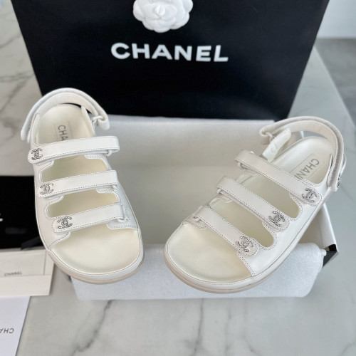 샤넬 G45628 Sandals 트리플 벨크로 샌들 White