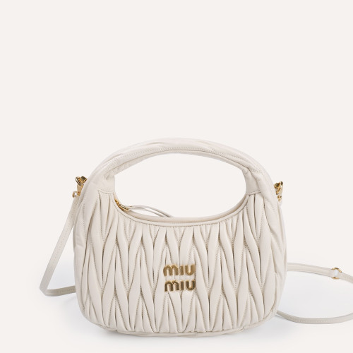MIUMIU 미우미우 5BC125 완더 마테라쎄 나파 가죽 호보백 스몰 화이트