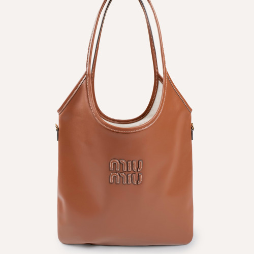 MIUMIU 미우미우 5BG231 가죽 토트백 코냑