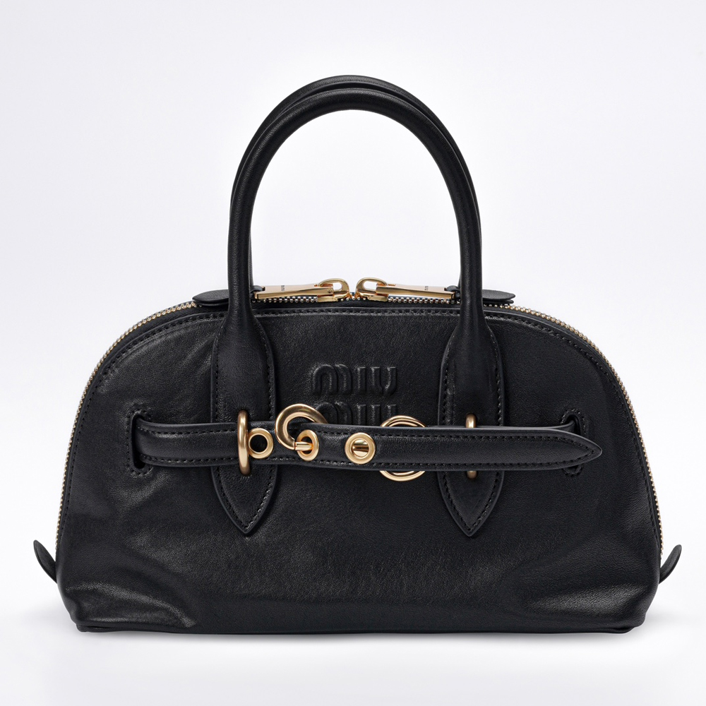 MIUMIU 미우미우 5BB169 아방뛰르 나파 가죽 탑 핸들 백 스몰 블랙