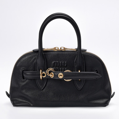 MIUMIU 미우미우 5BB169 아방뛰르 나파 가죽 탑 핸들 백 스몰 블랙