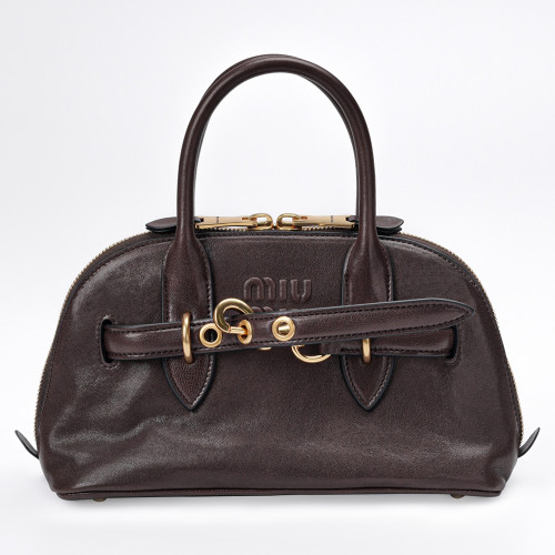 MIUMIU 미우미우 5BB169 아방뛰르 나파 가죽 탑 핸들 백 스몰 브라운