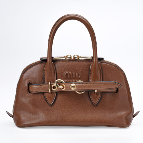 MIUMIU 미우미우 5BB169 아방뛰르 나파 가죽 탑 핸들 백 스몰 코냑